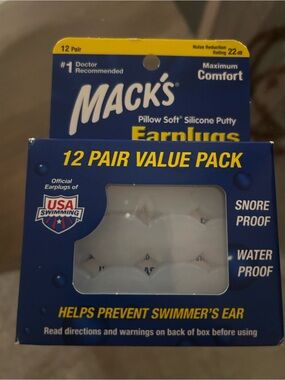 Macks Silicone Putty Earplugs - White (12 Pair)
